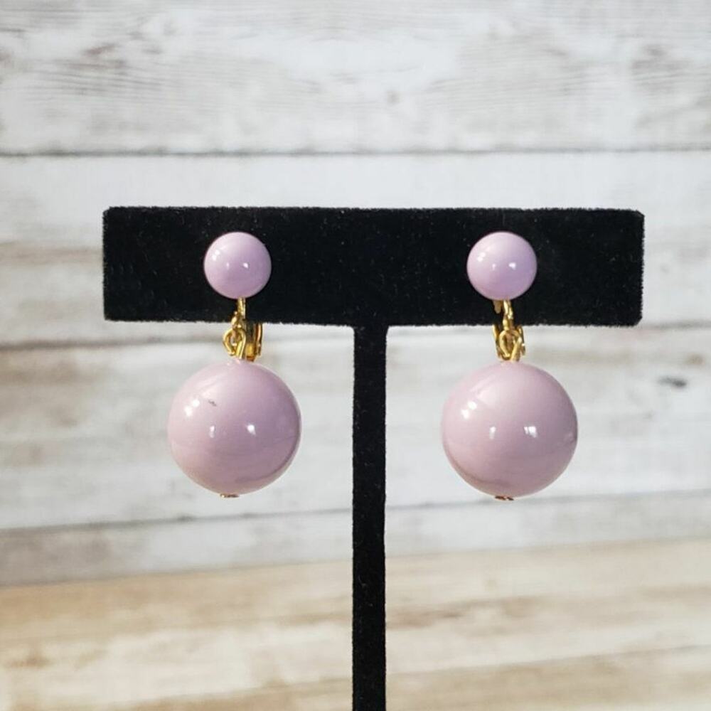 Vintage Clip On Earrings - Lilac Two Ball Dangle with Screw to Tighten